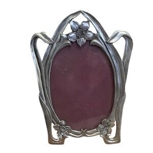 Seagull Canada Fine Pewter Art Nouveau Floral Oval Picture Frame Silver Tone